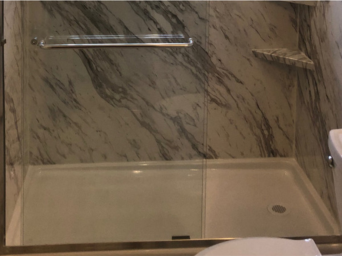 Walk-in shower installed after a tub to shower conversion in Metro Detroit